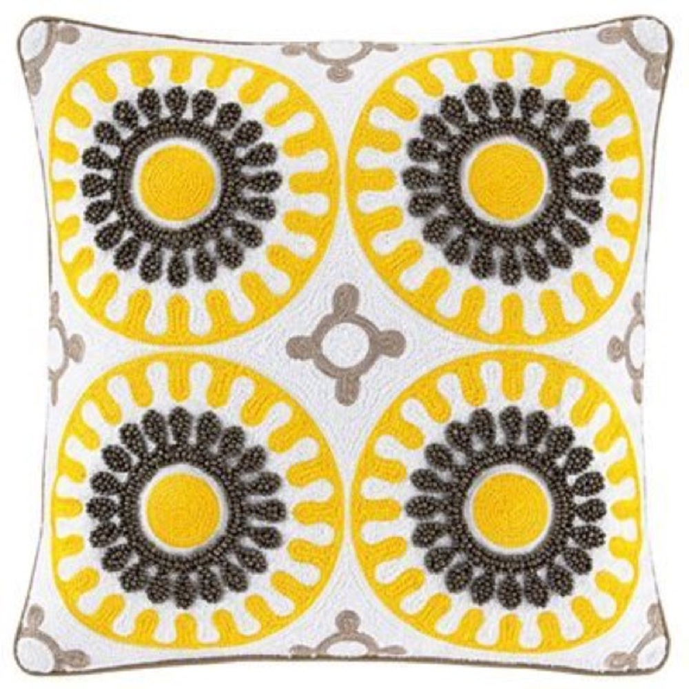 2 Yellow Design Square Throw Pillows